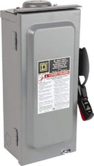 Square D - 60 Amp, 240 VAC, 250 VDC, 3 Pole Fused Safety Switch - NEMA 3R, 10 hp at 240 VAC, 10 hp at 250 VDC (Single Phase), 15 hp at 240 VAC, 10 hp at 250 VDC (Triple Phase), 3PST Contact Form - Exact Industrial Supply