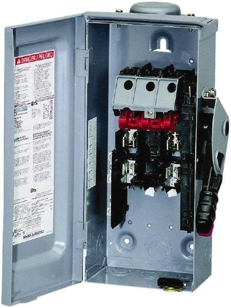 Square D - 30 Amp, 240 VAC, 250 VDC, 2 Pole Fused Safety Switch - NEMA 3R, 3 hp at 240 VAC (Single Phase), 7.5 hp at 240 VAC, 5 hp at 250 VDC (Triple Phase), DPST Contact Form - Exact Industrial Supply