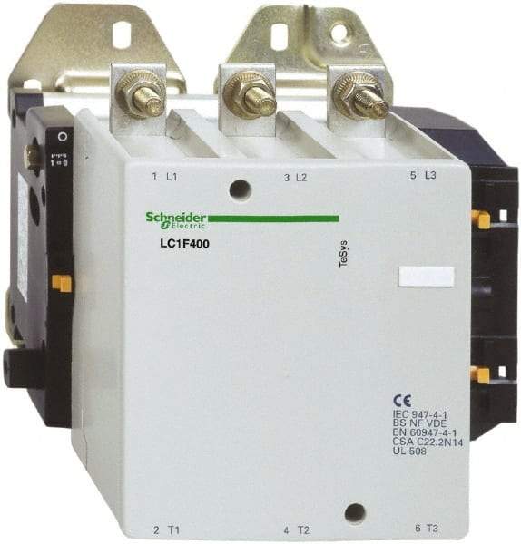 Schneider Electric - 3 Pole, 125 Coil VDC, 400 Amp at 440 VAC, Nonreversible IEC Contactor - Bureau Veritas, CCC, CSA, DNV, EN/IEC 60947-1, EN/IEC 60947-4-1, GL, JEM 1038, LROS, RINA, RMRoS, RoHS Compliant, UL Listed - Exact Industrial Supply