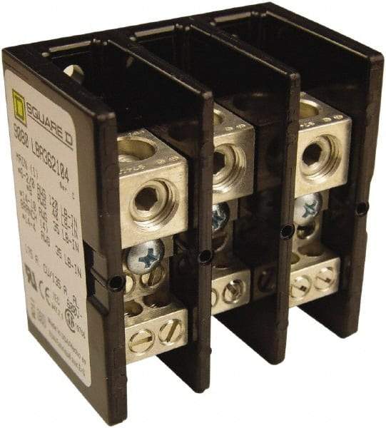 Square D - 3 Poles, 135 (Aluminium), 175 (Copper) Amp, Phenolic Power Distribution Block - 600 VAC, 1 Primary Connection - Exact Industrial Supply