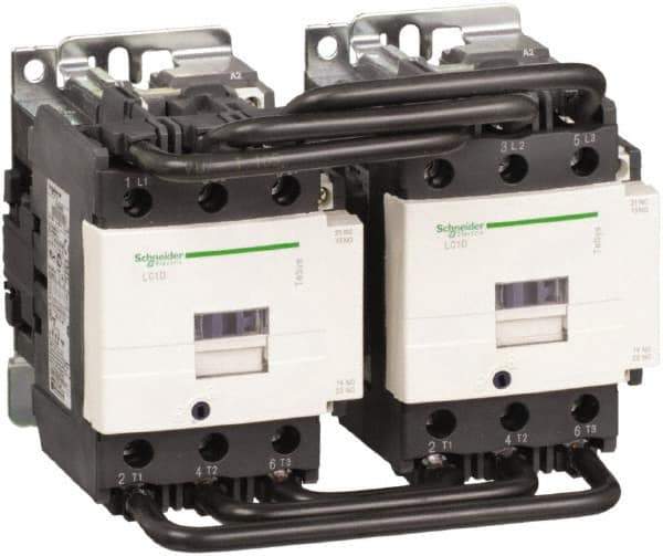 Schneider Electric - 3 Pole, 120 Coil VAC at 50/60 Hz, 80 Amp at 440 VAC, Reversible IEC Contactor - 1 Phase hp: 15 at 230/240 VAC, 7.5 at 115 VAC, 3 Phase hp: 20 at 200/208 VAC, 25 at 230/240 VAC, 60 at 460/480 VAC, 60 at 575/600 VAC - Exact Industrial Supply