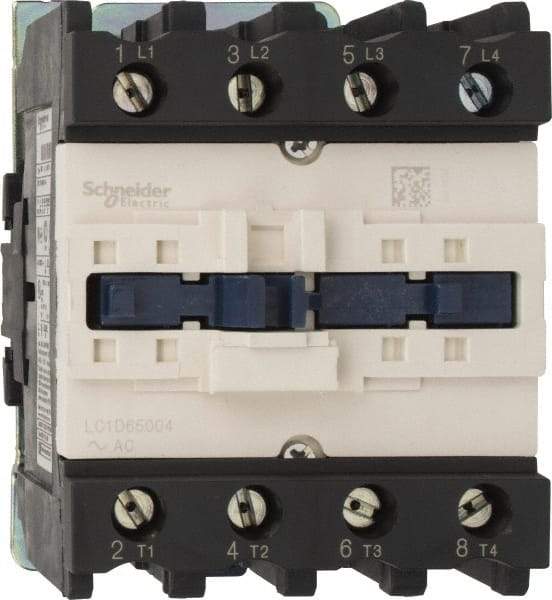 Schneider Electric - 4 Pole, 110 Coil VAC at 50/60 Hz, 80 Amp, Nonreversible IEC Contactor - 1 Phase hp: 10 at 230/240 VAC, 5 at 115 VAC, 3 Phase hp: 20 at 200/208 VAC, 20 at 230/240 VAC, 50 at 460/480 VAC, 50 at 575/600 VAC - Exact Industrial Supply