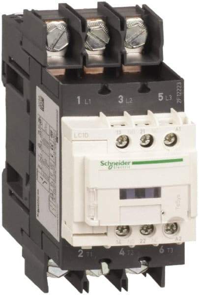 Schneider Electric - 3 Pole, 120 Coil VAC at 50/60 Hz, 65 Amp at 440 VAC, Nonreversible IEC Contactor - CCC, CSA, CSA C22.2 No. 14, EN/IEC 60947-4-1, EN/IEC 60947-5-1, GOST, RoHS Compliant, UL 508, UL Listed - Exact Industrial Supply