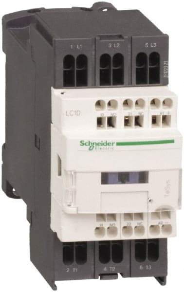 Schneider Electric - 3 Pole, 24 Coil VAC at 50/60 Hz, 12 Amp at 440 VAC and 16 Amp at 440 VAC, Nonreversible IEC Contactor - 1 Phase hp: 1 at 115 VAC, 2 at 230/240 VAC, 3 Phase hp: 10 at 575/600 VAC, 3 at 200/208 VAC, 3 at 230/240 VAC, 7.5 at 460/480 VAC - Exact Industrial Supply