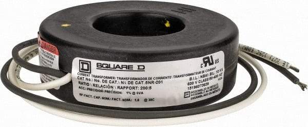 Square D - 200 Amp AC Input, 5 Amp AC Output, Panel Meter Current Transformer - Flying Lead Terminal, For Use with Ammeter, Solid State Transducer - Exact Industrial Supply