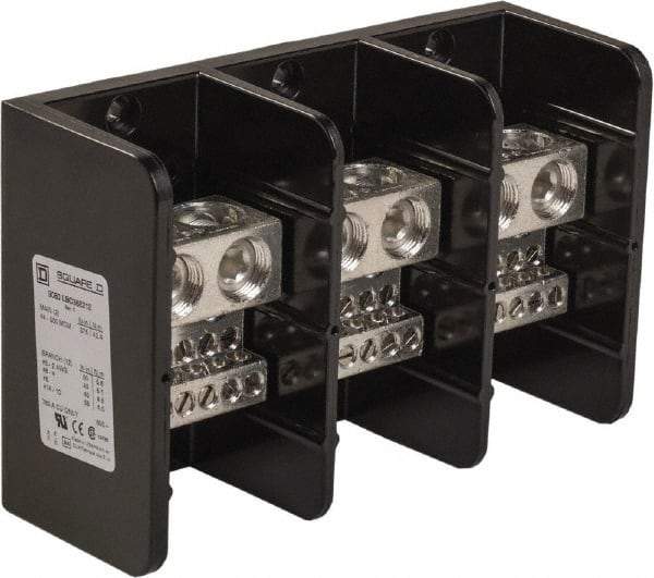 Square D - 3 Poles, 760 (Copper) Amp, Phenolic Power Distribution Block - 600 VAC, 3 Primary Connection - Exact Industrial Supply