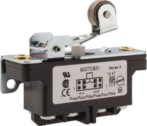 Square D - DPDT, 2NC/2NO, 600 Volt Screw Terminal, Roller Plunger Actuator, General Purpose Limit Switch - 1 NEMA Rating, IP20 IPR Rating, Bracket Mount, 1/2 Lb. Operating Force - Exact Industrial Supply