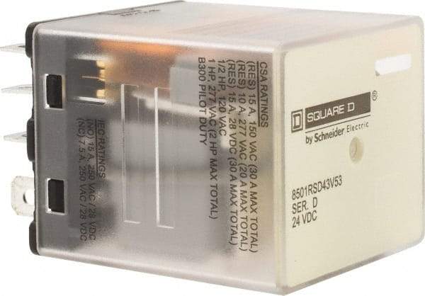 Square D - Electromechanical Plug-in General Purpose Relay - 10 Amp at 250 VAC, 3PDT, 24 VDC - Exact Industrial Supply