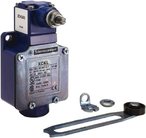 Telemecanique Sensors - SPDT, NC/NO, 300 VAC, 300 VDC, Screw Terminal, Roller Lever Actuator, General Purpose Limit Switch - 1, 2, 3, 4, 12 NEMA Rating, IP66 IPR Rating, Reversible Mount - Exact Industrial Supply