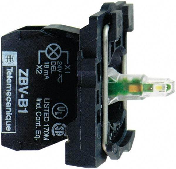 Schneider Electric - 24 VAC/VDC at 50/60 Hz Green Lens LED Indicating Light - Screw Clamp Connector, Electromagnetic Field Resistant, Electrostatic Discharge Resistant, Vibration Resistant - Exact Industrial Supply