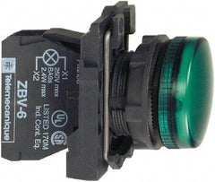 Schneider Electric - 230-240 VAC at 50/60 Hz Green Lens LED Pilot Light - Round Lens, Screw Clamp Connector, 30mm Wide, Vibration Resistant, Water Resistant - Exact Industrial Supply