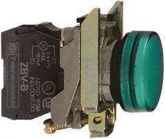 Schneider Electric - 230-240 VAC at 50/60 Hz Green Lens LED Pilot Light - Round Lens, Screw Clamp Connector, 30mm Wide, Vibration Resistant, Water Resistant - Exact Industrial Supply