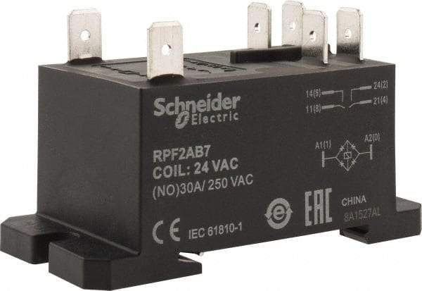Schneider Electric - 7,500 VA Power Rating, Electromechanical Plug-in General Purpose Relay - 20 Amp at 28 VDC, 25 at 28 VDC, 30 at 250/277 VAC, 2NO, 24 VAC - Exact Industrial Supply