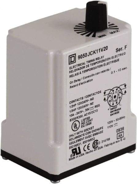 Square D - DPDT Time Delay Relay - 10 Contact Amp, 12 VAC/VDC - Exact Industrial Supply