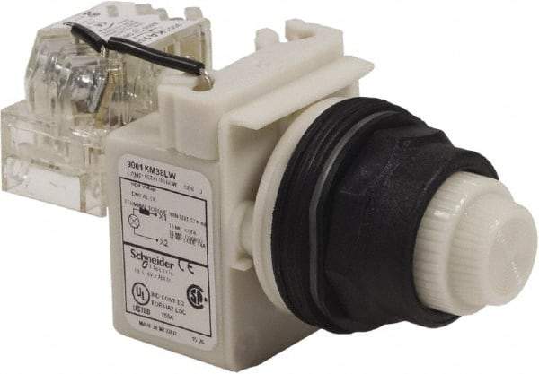 Schneider Electric - 120 V White Lens LED Press-to-Test Indicating Light - Round Lens, Screw Clamp Connector, Corrosion Resistant, Dust Resistant, Oil Resistant - Exact Industrial Supply