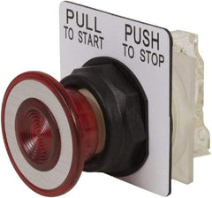 Schneider Electric - 30mm Mount Hole, Extended Mushroom Head, Pushbutton Switch with Contact Block - Round, Red Pushbutton, Maintained (MA) - Exact Industrial Supply