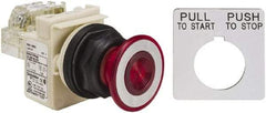 Schneider Electric - 30mm Mount Hole, Extended Straight, Pushbutton Switch with Contact Block - Red Pushbutton, Maintained (MA) - Exact Industrial Supply