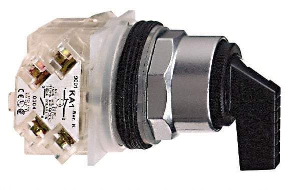 Schneider Electric - 30mm Mount Hole, 3 Position, Handle Operated, Selector Switch Only - Maintained (MA), without Contact Blocks, Shock and Vibration Resistant - Exact Industrial Supply