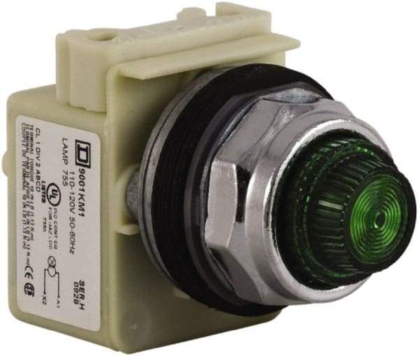 Schneider Electric - 120 VAC Green Lens Indicating Light - Screw Clamp Connector - Exact Industrial Supply