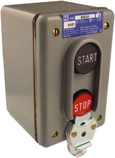 Schneider Electric - 2 Operator, Projecting Pushbutton Control Station - Start, Stop (Legend), Momentary Switch, NO/NC Contact, NEMA 4 - Exact Industrial Supply