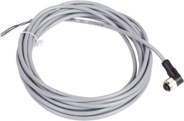 Telemecanique Sensors - 3 Amp, M12 4 Pin Elbowed Female Cordset Sensor and Receptacle - 250 VAC, 300 VDC, 5m Cable Length, IP67 Ingress Rating - Exact Industrial Supply