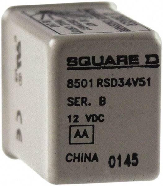 Square D - Electromechanical Plug-in General Purpose Relay - 5 Amp at 240 VAC, 4PDT, 12 VDC - Exact Industrial Supply