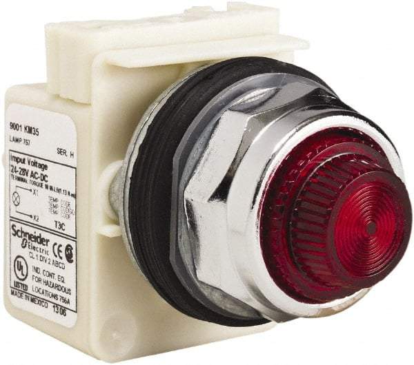 Schneider Electric - 28 V Red Lens Indicating Light - Screw Clamp Connector - Exact Industrial Supply