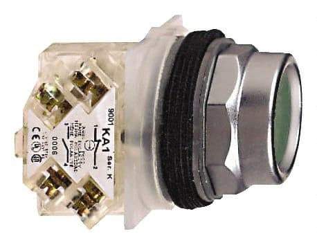 Schneider Electric - 30mm Mount Hole, Recessed, Pushbutton Switch with Contact Block - Octagon, Green Pushbutton, Momentary (MO) - Exact Industrial Supply