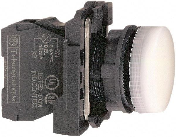 Schneider Electric - 250 V White Lens LED Pilot Light - Round Lens, Screw Clamp Connector, 30mm Wide, Vibration Resistant, Water Resistant - Exact Industrial Supply