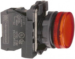 Schneider Electric - 230-240 VAC at 50/60 Hz Red Lens LED Pilot Light - Round Lens, Screw Clamp Connector, 30mm Wide, Vibration Resistant, Water Resistant - Exact Industrial Supply