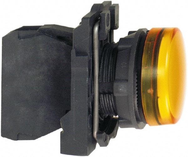 Schneider Electric - 24 VAC/VDC at 50/60 Hz Orange Lens LED Pilot Light - Round Lens, Screw Clamp Connector, 30mm Wide, Vibration Resistant, Water Resistant - Exact Industrial Supply