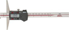 SPI - 0mm to 150mm ABS Plastic (Case) Electronic Depth Gage - 0.02mm Accuracy, 0.01mm Resolution, 4" Base Length, With Single Hook - Exact Industrial Supply