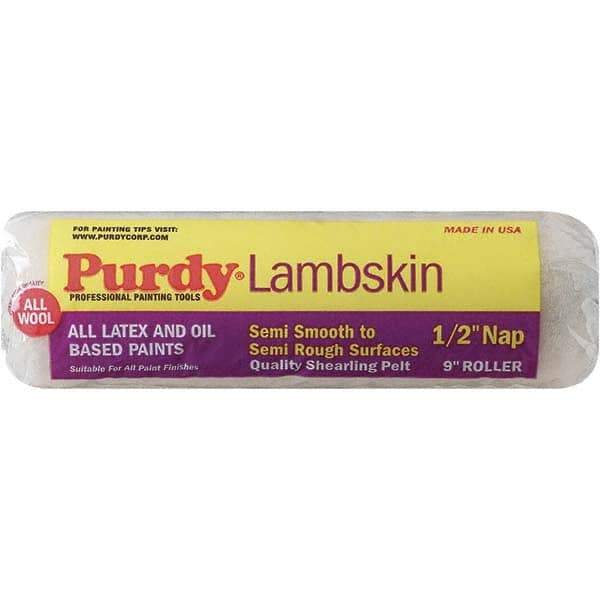 Purdy - 1/2" Nap, 9" Wide Paint Roller Cover - Semi-Smooth to Semi-Rough Texture, 100% Lambswool - Exact Industrial Supply