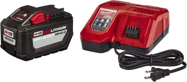 Milwaukee Tool - 18 Volt Lithium-Ion Power Tool Battery - 12 Ahr Capacity, 2 hr Charge Time, Series M18 RED - Exact Industrial Supply