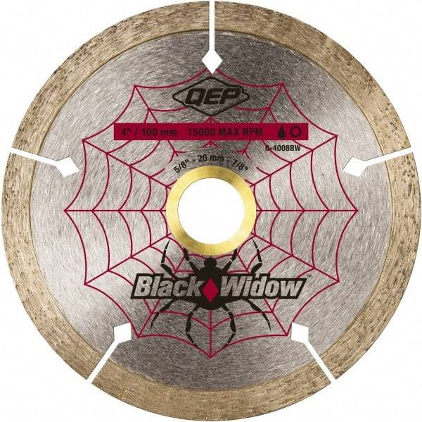 QEP - 4" Diam, 5/8" Arbor Hole Diam, Wet & Dry Cut Saw Blade - Diamond-Tipped, Smooth Action, Standard Round Arbor - Exact Industrial Supply