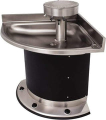 Acorn Engineering - Corner, Foot-Controlled, Wall Outlet Drain, 37" Diam, 3 Person Capacity, Stainless Steel & Vinylclad Galvanized Steel, Wash Fountain - 0.5 GPM - Exact Industrial Supply
