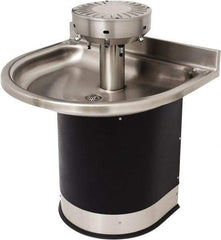Acorn Engineering - Semi-Circular, Infrared Sensor, Wall Outlet Drain, 38" Diam, 4 Person Capacity, Stainless Steel & Vinylclad Galvanized Steel, Wash Fountain - 0.5 GPM - Exact Industrial Supply