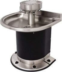 Acorn Engineering - Semi-Circular, Foot-Controlled, Wall Outlet Drain, 38" Diam, 4 Person Capacity, Stainless Steel & Vinylclad Galvanized Steel, Wash Fountain - 0.5 GPM - Exact Industrial Supply