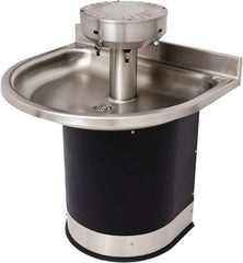 Acorn Engineering - Semi-Circular, Infrared Sensor, Wall Outlet Drain, 38" Diam, 3 Person Capacity, Stainless Steel & Vinylclad Galvanized Steel, Wash Fountain - 0.5 GPM - Exact Industrial Supply