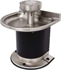 Acorn Engineering - Semi-Circular, Foot-Controlled, Wall Outlet Drain, 38" Diam, 3 Person Capacity, Stainless Steel & Vinylclad Galvanized Steel, Wash Fountain - 0.5 GPM - Exact Industrial Supply