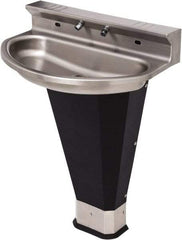 Acorn Engineering - Eliptical, Infrared Sensor, Wall Outlet Drain, 27-3/4" Diam, 2 Person Capacity, Stainless Steel & Vinylclad Galvanized Steel, Wash Fountain - 0.5 GPM - Exact Industrial Supply