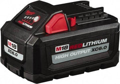 Milwaukee Tool - 18 Volt Lithium-Ion Power Tool Battery - 6 Ahr Capacity, 1 hr Charge Time, Series M18 RED - Exact Industrial Supply