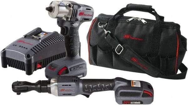 Ingersoll-Rand - 20 Volt Cordless Tool Combination Kit - Includes 3/8" Ratchet & 3/8" Square Drive Impact Wrench, Lithium-Ion Battery Included - Exact Industrial Supply