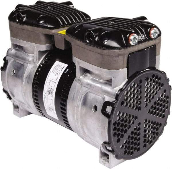 Gast - 1/2 hp, 4.8 CFM, 125 Max psi Piston Vacuum & Compressor Pump - 29.5 Hg/In, 115 to 240/60 & 110 to 240/50 Volt, 9.53" Long x 5" Wide x 7.08" High - Exact Industrial Supply