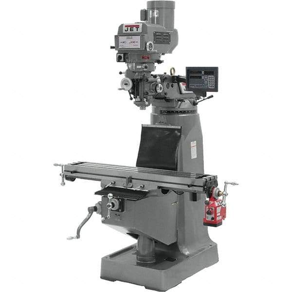 Jet - 9" Table Width x 49" Table Length, Variable Speed Pulley Control, 3 Phase Knee Milling Machine - R8 Spindle Taper, 3 hp - Exact Industrial Supply