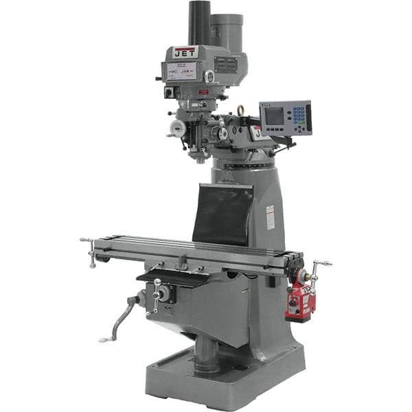 Jet - 9" Table Width x 49" Table Length, Variable Speed Pulley Control, 3 Phase Knee Milling Machine - R8 Spindle Taper, 3 hp - Exact Industrial Supply