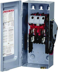 Square D - 60 Amp, 240 VAC, 250 VDC, 3 Pole Fused Safety Switch - NEMA 1, 10 hp at 240 VAC, 10 hp at 250 VDC (Single Phase), 15 hp at 240 VAC, 10 hp at 250 VDC (Triple Phase), ST Contact Form - Exact Industrial Supply
