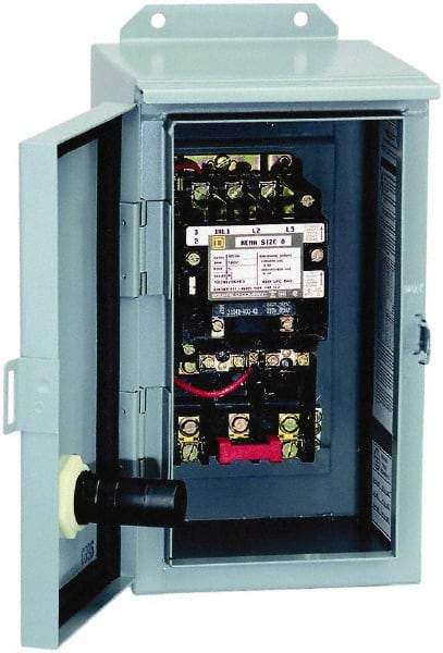 Square D - 220 Coil VAC at 50 Hz, 240 Coil VAC at 60 Hz, 18 Amp, Nonreversible Enclosed Enclosure NEMA Motor Starter - 3 Phase hp: 3 at 200 VAC, 3 at 230 VAC, 5 at 460 VAC, 5 at 575 VAC, 12 Enclosure Rating - Exact Industrial Supply