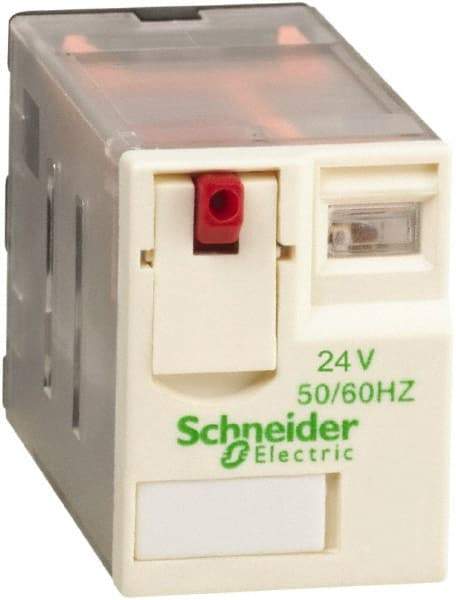 Schneider Electric - 3,000 VA Power Rating, Electromechanical Plug-in General Purpose Relay - 12 Amp at 250/277 VAC & 28 VDC, 6 Amp at 250 VAC & 28 VDC, 2CO, 24 VAC at 50/60 Hz - Exact Industrial Supply