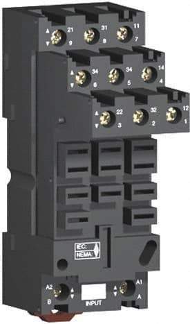 Schneider Electric - 250 Volt, 12 Amp, Flat Relay Socket - DIN Rail Mount, Panel Mount, IP20, Box Lug Separate Terminal - Exact Industrial Supply